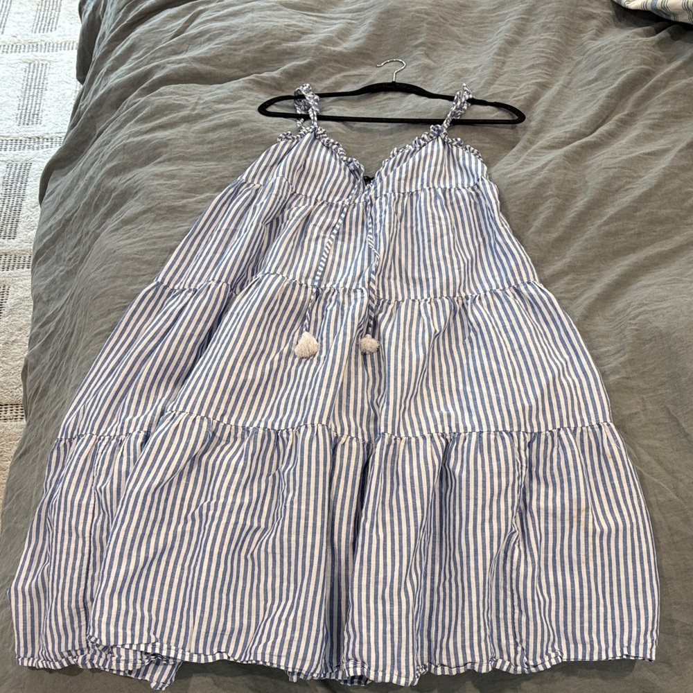 J. Crew Blue and White Striped Midi Dress